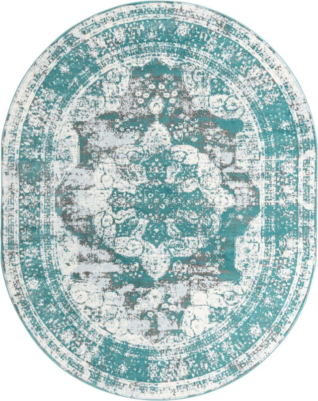 Turquoise 7' 10 x 10' Sofia Oval Area Rug Durable Easy Clean Stain Resistant Unique Carpet for Affordable Interior Home Design for Sale at Rug Engine