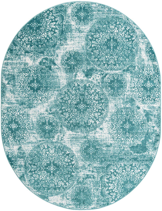 Turquoise 7' 10 x 10' Sofia Oval Area Rug Durable Easy Clean Stain Resistant Unique Carpet for Affordable Interior Home Design for Sale at Rug Engine