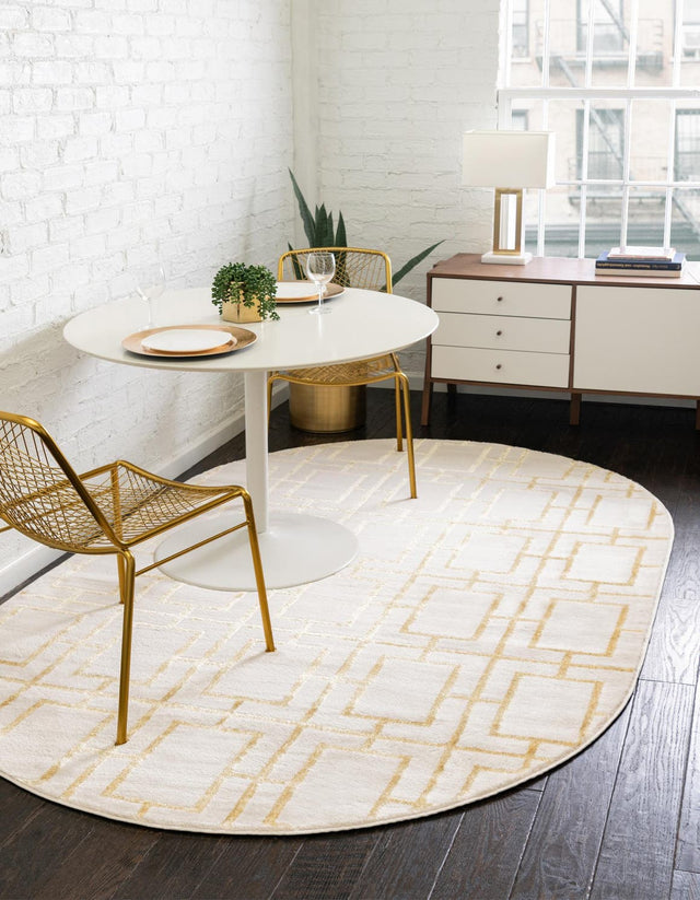 White Gold 7' 10 x 10' Marilyn Monroe Glam Oval Area Rug 70% Polypropylene & 30% Polyester Vivid Geometric Modern Carpet for Interior Home Decor for Sale at Rug Engine
