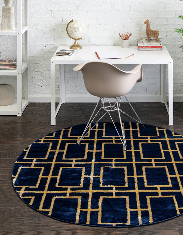 Navy Blue Gold 5' 3 x 5' 3 Marilyn Monroe Glam Round Area Rug 70% Polypropylene & 30% Polyester Vivid Geometric Modern Carpet for Interior Home Decor for Sale at Rug Engine