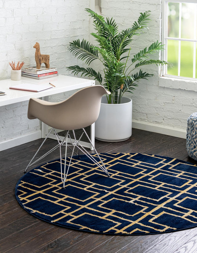 Navy Blue Gold 3' 1 x 3' 1 Marilyn Monroe Glam Round Area Rug 70% Polypropylene & 30% Polyester Vivid Geometric Modern Carpet for Interior Home Decor for Sale at Rug Engine