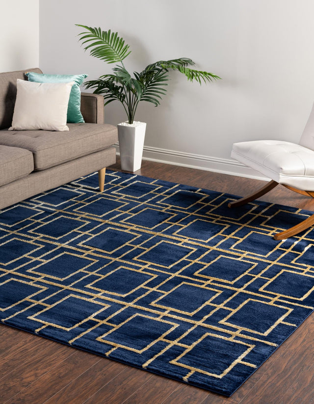 Navy Blue Gold 7' 10 x 7' 10 Marilyn Monroe Glam Square Area Rug 70% Polypropylene & 30% Polyester Vivid Geometric Modern Carpet for Interior Home Decor for Sale at Rug Engine