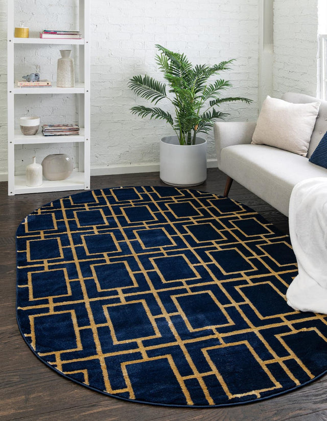 Navy Blue Gold 5' 3 x 8' Marilyn Monroe Glam Oval Area Rug 70% Polypropylene & 30% Polyester Vivid Geometric Modern Carpet for Interior Home Decor for Sale at Rug Engine