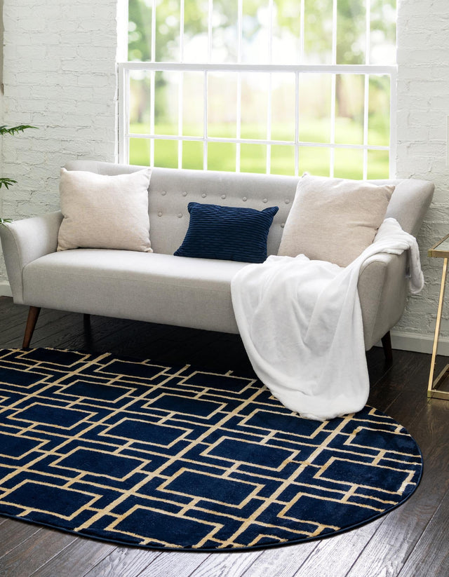 Navy Blue Gold 5' 3 x 8' Marilyn Monroe Glam Oval Area Rug 70% Polypropylene & 30% Polyester Vivid Geometric Modern Carpet for Interior Home Decor for Sale at Rug Engine
