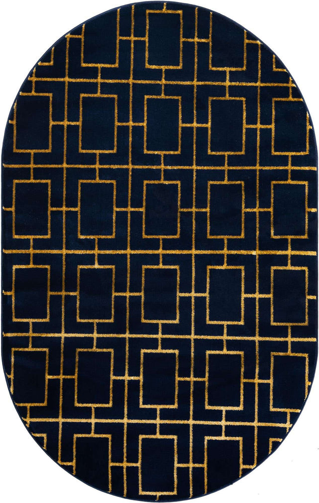 Navy Blue Gold 5' 3 x 8' Marilyn Monroe Glam Oval Area Rug 70% Polypropylene & 30% Polyester Vivid Geometric Modern Carpet for Interior Home Decor for Sale at Rug Engine