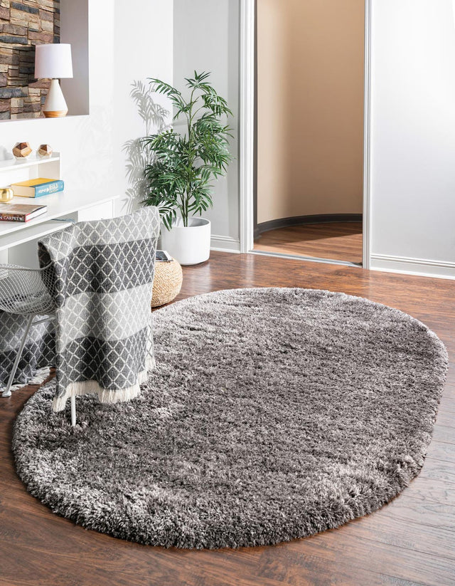 Slate 7' 10 x 10' Marilyn Monroe Opulence Shag Oval Area Rug Thick Soft Touch Fluffy & Plush Shaggy Pile 100% Polyester Carpet for Living, Dining, Bedroom, Office for Sale at Rug Engine