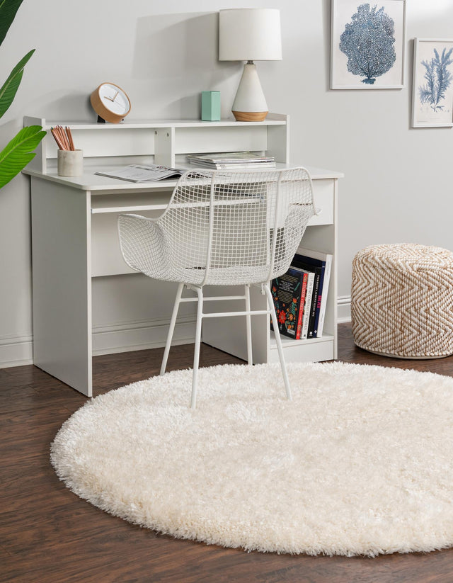 Bone 5' 3 x 5' 3 Marilyn Monroe Opulence Shag Round Area Rug Thick Soft Touch Fluffy & Plush Shaggy Pile 100% Polyester Carpet for Living, Dining, Bedroom, Office for Sale at Rug Engine