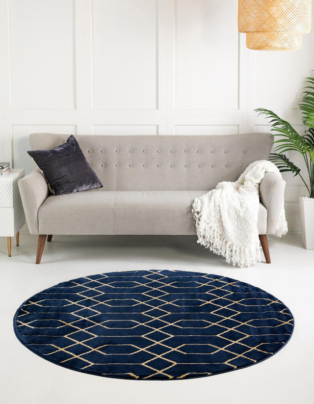 Navy Blue Gold 3' 1 x 3' 1 Marilyn Monroe Glam Round Area Rug 70% Polypropylene & 30% Polyester Vivid Geometric Modern Carpet for Interior Home Decor for Sale at Rug Engine