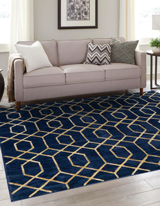 Navy Blue Gold 7' 10 x 7' 10 Marilyn Monroe Glam Square Area Rug 70% Polypropylene & 30% Polyester Vivid Geometric Modern Carpet for Interior Home Decor for Sale at Rug Engine