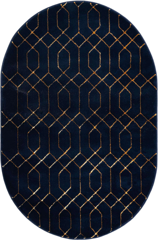 Navy Blue Gold 4' 1 x 6' 1 Marilyn Monroe Glam Oval Area Rug 70% Polypropylene & 30% Polyester Vivid Geometric Modern Carpet for Interior Home Decor for Sale at Rug Engine