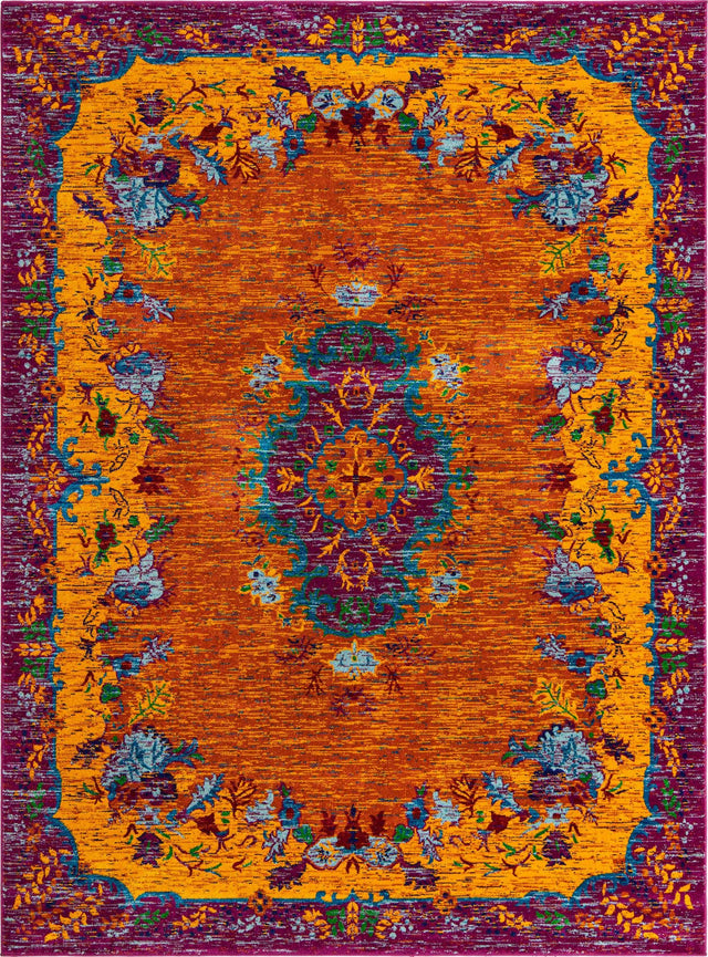 Orange 9' x 12' Calypso Rectangle Area Rug 100% Polypropylene With Cotton Backing Colorful Vivid Traditional Design Carpet for Living Office Dining Rooms for Sale at Rug Engine