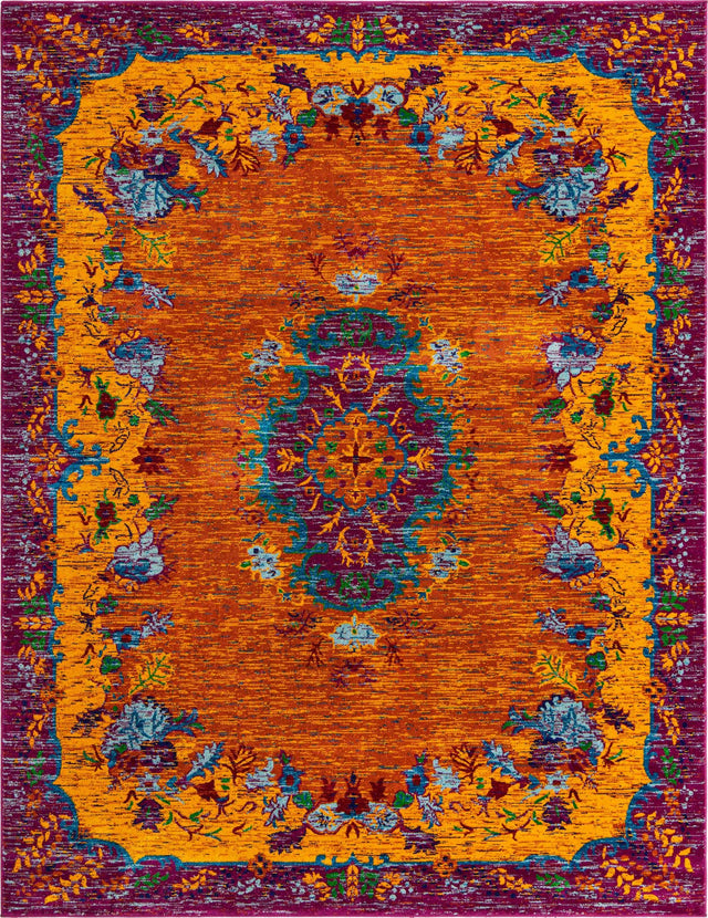 Orange 7' 10 x 10' Calypso Rectangle Area Rug 100% Polypropylene With Cotton Backing Colorful Vivid Traditional Design Carpet for Living Office Dining Rooms for Sale at Rug Engine