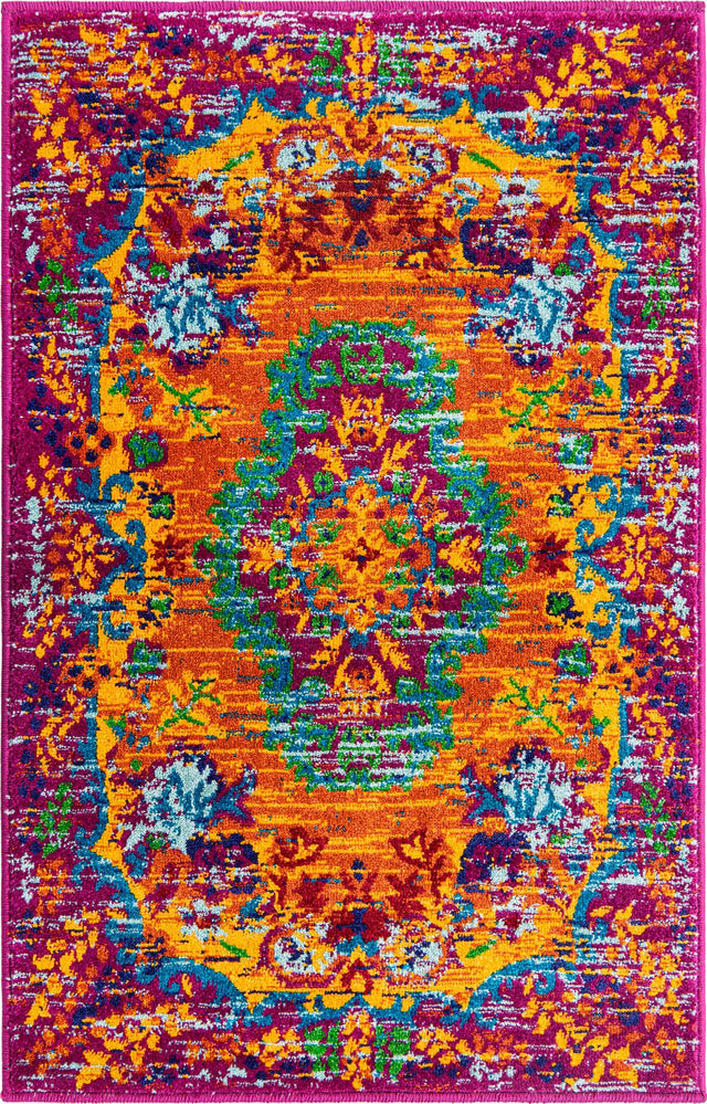 Orange 2' x 3' Calypso Rectangle Area Rug 100% Polypropylene With Cotton Backing Colorful Vivid Traditional Design Carpet for Living Office Dining Rooms for Sale at Rug Engine