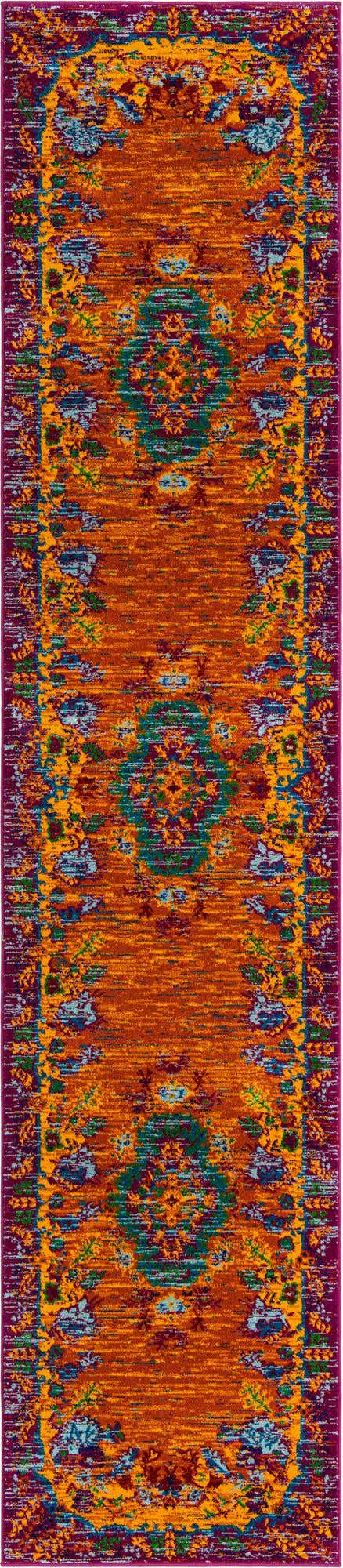 Orange 2' 7 x 12' Calypso Runner Area Rug 100% Polypropylene With Cotton Backing Colorful Vivid Traditional Design Carpet for Living Office Dining Rooms for Sale at Rug Engine