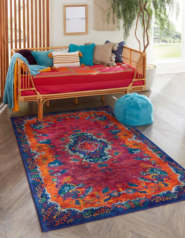 Fuchsia 2' x 3' Calypso Rectangle Area Rug 100% Polypropylene With Cotton Backing Colorful Vivid Traditional Design Carpet for Living Office Dining Rooms for Sale at Rug Engine
