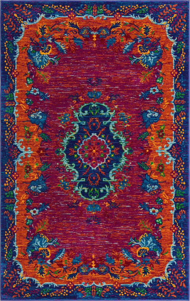 Fuchsia 5' 3 x 8' Calypso Rectangle Area Rug 100% Polypropylene With Cotton Backing Colorful Vivid Traditional Design Carpet for Living Office Dining Rooms for Sale at Rug Engine