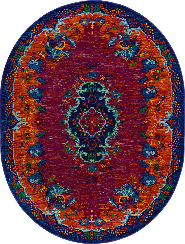 Fuchsia 7' 10 x 10' Calypso Oval Area Rug 100% Polypropylene With Cotton Backing Colorful Vivid Traditional Design Carpet for Living Office Dining Rooms for Sale at Rug Engine