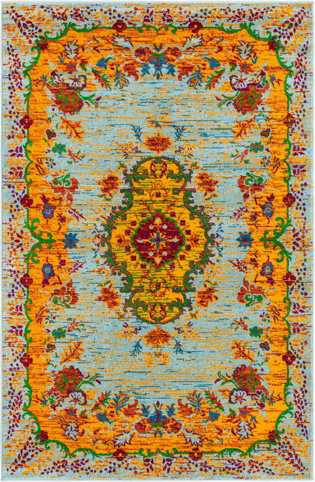 Aqua 4' x 6' Calypso Rectangle Area Rug 100% Polypropylene With Cotton Backing Colorful Vivid Traditional Design Carpet for Living Office Dining Rooms for Sale at Rug Engine