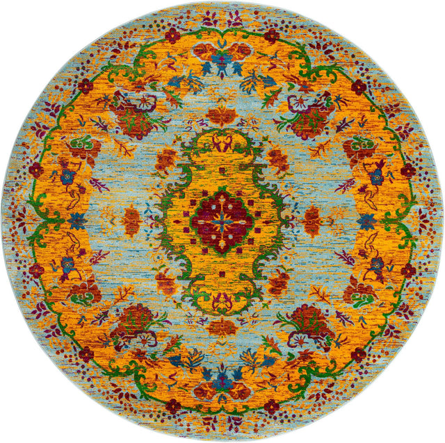 Aqua 8' x 8' Calypso Round Area Rug 100% Polypropylene With Cotton Backing Colorful Vivid Traditional Design Carpet for Living Office Dining Rooms for Sale at Rug Engine