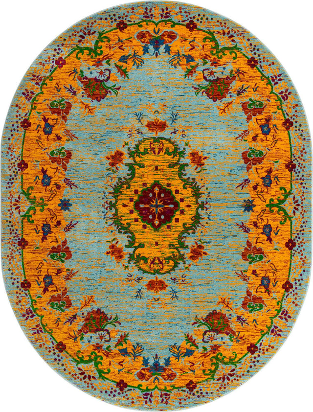 Aqua 7' 10 x 10' Calypso Oval Area Rug 100% Polypropylene With Cotton Backing Colorful Vivid Traditional Design Carpet for Living Office Dining Rooms for Sale at Rug Engine
