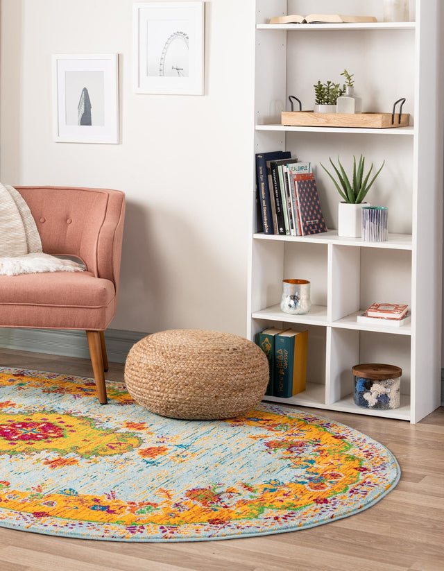 Aqua 5' 3 x 8' Calypso Oval Area Rug 100% Polypropylene With Cotton Backing Colorful Vivid Traditional Design Carpet for Living Office Dining Rooms for Sale at Rug Engine