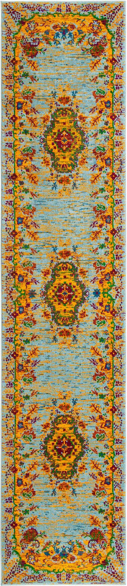 Aqua 2' 7 x 12' Calypso Runner Area Rug 100% Polypropylene With Cotton Backing Colorful Vivid Traditional Design Carpet for Living Office Dining Rooms for Sale at Rug Engine