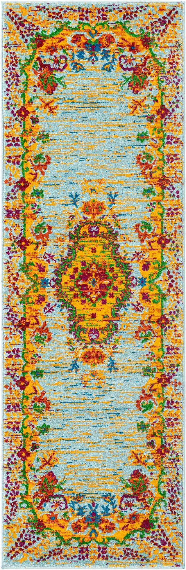 Aqua 2' x 6' Calypso Runner Area Rug 100% Polypropylene With Cotton Backing Colorful Vivid Traditional Design Carpet for Living Office Dining Rooms for Sale at Rug Engine