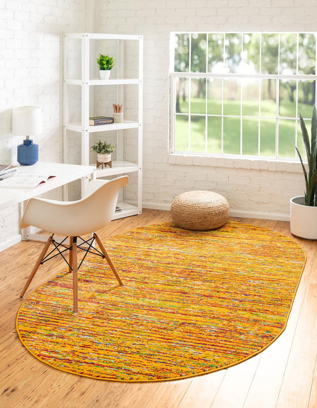 Yellow 7' 10 x 10' Calypso Oval Area Rug 100% Polypropylene With Cotton Backing Colorful Vivid Traditional Design Carpet for Living Office Dining Rooms for Sale at Rug Engine