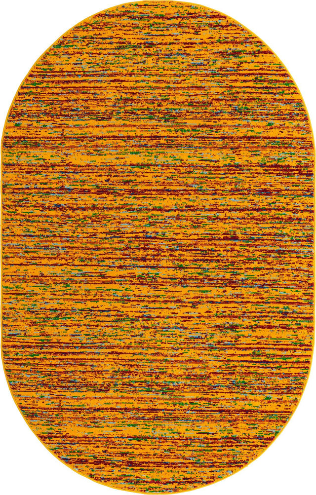 Yellow 5' 3 x 8' Calypso Oval Area Rug 100% Polypropylene With Cotton Backing Colorful Vivid Traditional Design Carpet for Living Office Dining Rooms for Sale at Rug Engine
