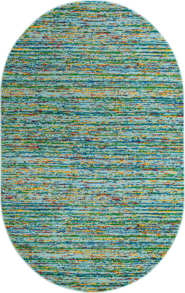 Aqua 5' 3 x 8' Calypso Oval Area Rug 100% Polypropylene With Cotton Backing Colorful Vivid Traditional Design Carpet for Living Office Dining Rooms for Sale at Rug Engine