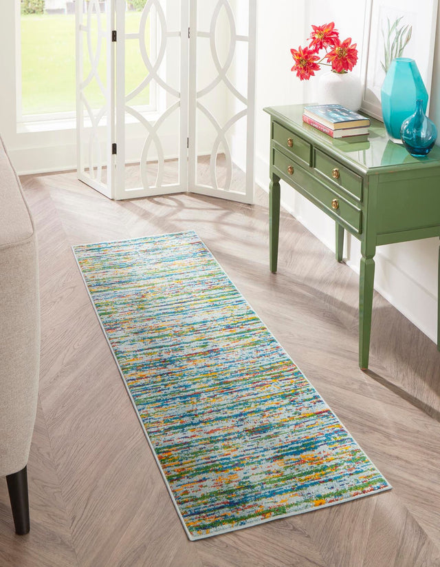 Aqua 2' x 6' Calypso Runner Area Rug 100% Polypropylene With Cotton Backing Colorful Vivid Traditional Design Carpet for Living Office Dining Rooms for Sale at Rug Engine
