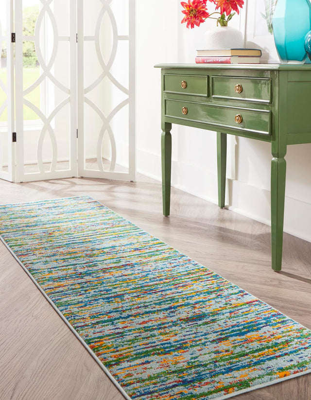 Aqua 2' 7 x 12' Calypso Runner Area Rug 100% Polypropylene With Cotton Backing Colorful Vivid Traditional Design Carpet for Living Office Dining Rooms for Sale at Rug Engine