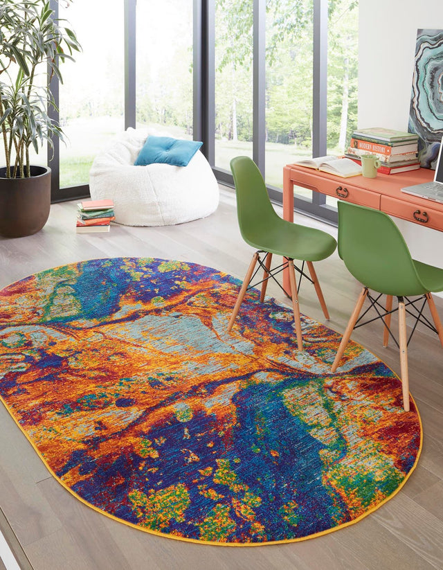 Multicolor 7' 10 x 10' Calypso Oval Area Rug 100% Polypropylene With Cotton Backing Colorful Vivid Traditional Design Carpet for Living Office Dining Rooms for Sale at Rug Engine