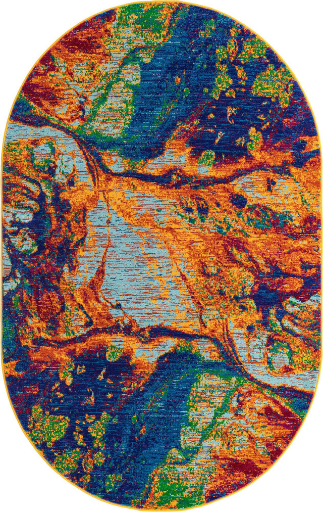 Multicolor 5' 3 x 8' Calypso Oval Area Rug 100% Polypropylene With Cotton Backing Colorful Vivid Traditional Design Carpet for Living Office Dining Rooms for Sale at Rug Engine