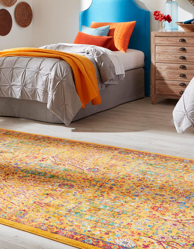 Yellow 5' 3 x 8' Calypso Rectangle Area Rug 100% Polypropylene With Cotton Backing Colorful Vivid Traditional Design Carpet for Living Office Dining Rooms for Sale at Rug Engine