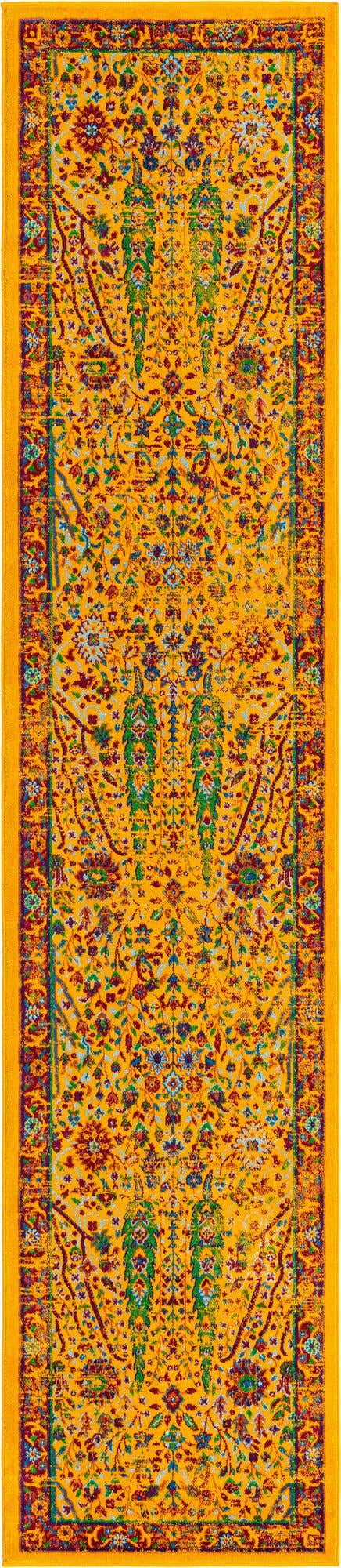 Yellow 2' 7 x 12' Calypso Runner Area Rug 100% Polypropylene With Cotton Backing Colorful Vivid Traditional Design Carpet for Living Office Dining Rooms for Sale at Rug Engine