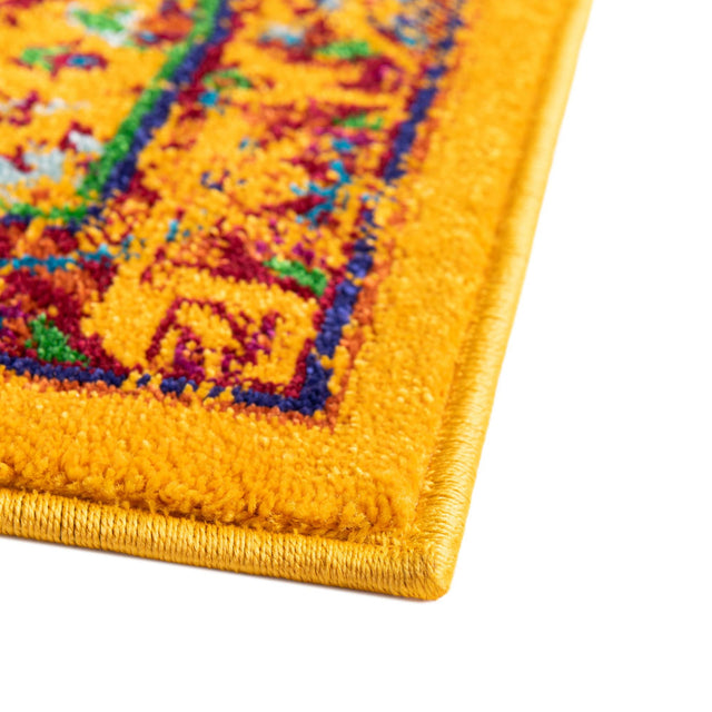 Yellow 2' 7 x 12' Calypso Runner Area Rug 100% Polypropylene With Cotton Backing Colorful Vivid Traditional Design Carpet for Living Office Dining Rooms for Sale at Rug Engine