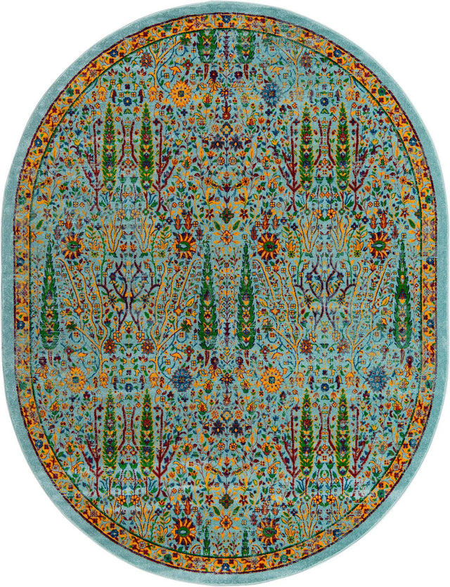 Aqua 7' 10 x 10' Calypso Oval Area Rug 100% Polypropylene With Cotton Backing Colorful Vivid Traditional Design Carpet for Living Office Dining Rooms for Sale at Rug Engine
