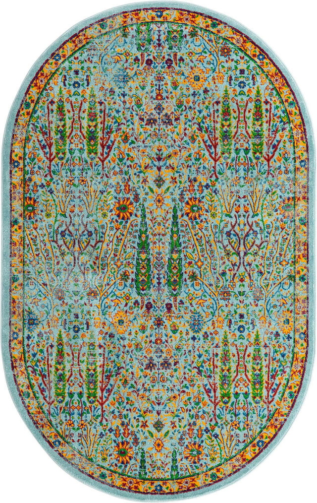 Aqua 5' 3 x 8' Calypso Oval Area Rug 100% Polypropylene With Cotton Backing Colorful Vivid Traditional Design Carpet for Living Office Dining Rooms for Sale at Rug Engine