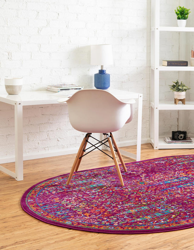 Pink 7' 10 x 10' Calypso Oval Area Rug 100% Polypropylene With Cotton Backing Colorful Vivid Traditional Design Carpet for Living Office Dining Rooms for Sale at Rug Engine