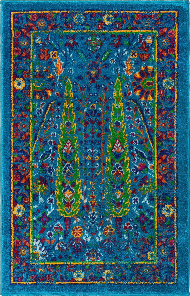 Navy Blue 2' x 3' Calypso Rectangle Area Rug 100% Polypropylene With Cotton Backing Colorful Vivid Traditional Design Carpet for Living Office Dining Rooms for Sale at Rug Engine