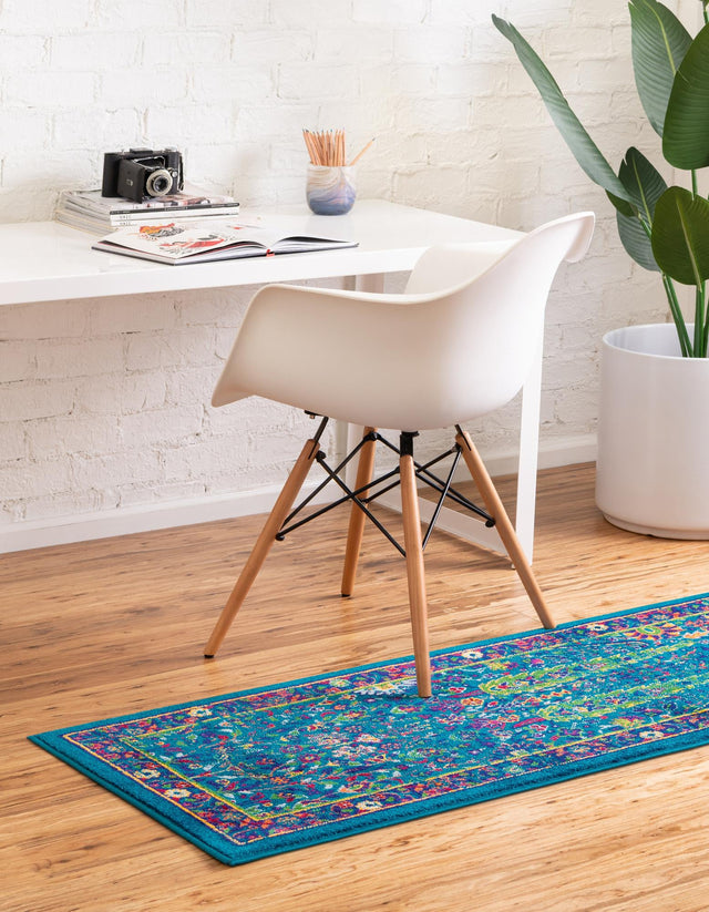 Navy Blue 2' 7 x 12' Calypso Runner Area Rug 100% Polypropylene With Cotton Backing Colorful Vivid Traditional Design Carpet for Living Office Dining Rooms for Sale at Rug Engine