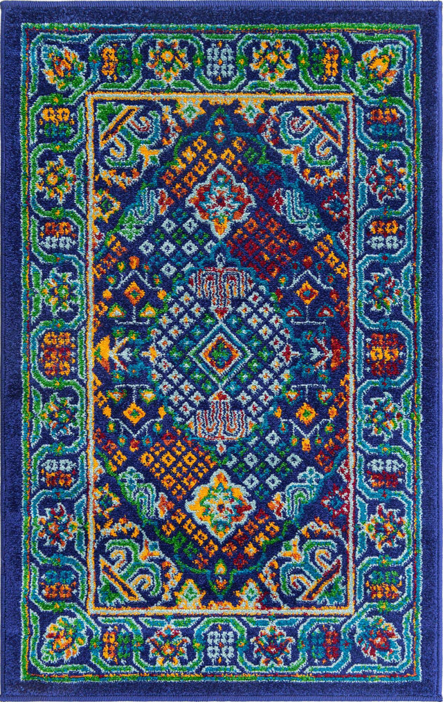 Navy Blue 2' x 3' Calypso Rectangle Area Rug 100% Polypropylene With Cotton Backing Colorful Vivid Traditional Design Carpet for Living Office Dining Rooms for Sale at Rug Engine