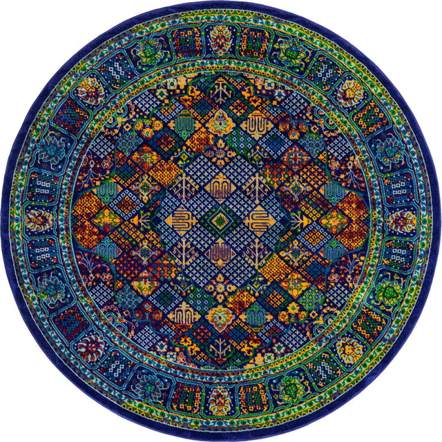 Navy Blue 7' 10 x 7' 10 Calypso Round Area Rug 100% Polypropylene With Cotton Backing Colorful Vivid Traditional Design Carpet for Living Office Dining Rooms for Sale at Rug Engine