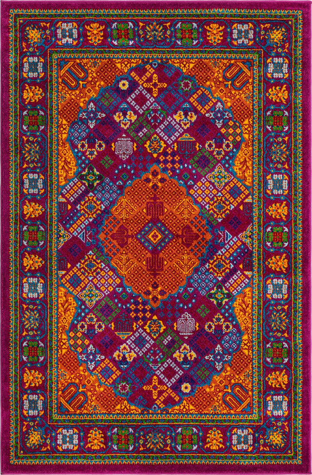 Fuchsia 4' x 6' Calypso Rectangle Area Rug 100% Polypropylene With Cotton Backing Colorful Vivid Traditional Design Carpet for Living Office Dining Rooms for Sale at Rug Engine
