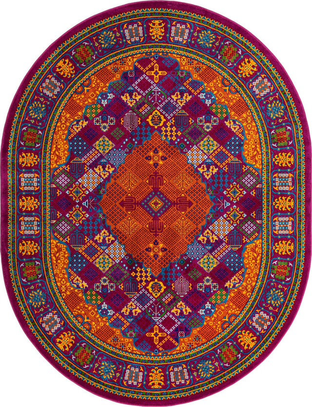 Fuchsia 7' 10 x 10' Calypso Oval Area Rug 100% Polypropylene With Cotton Backing Colorful Vivid Traditional Design Carpet for Living Office Dining Rooms for Sale at Rug Engine