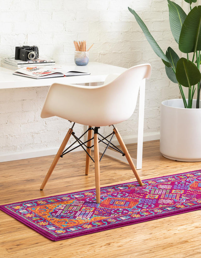 Fuchsia 2' 7 x 12' Calypso Runner Area Rug 100% Polypropylene With Cotton Backing Colorful Vivid Traditional Design Carpet for Living Office Dining Rooms for Sale at Rug Engine