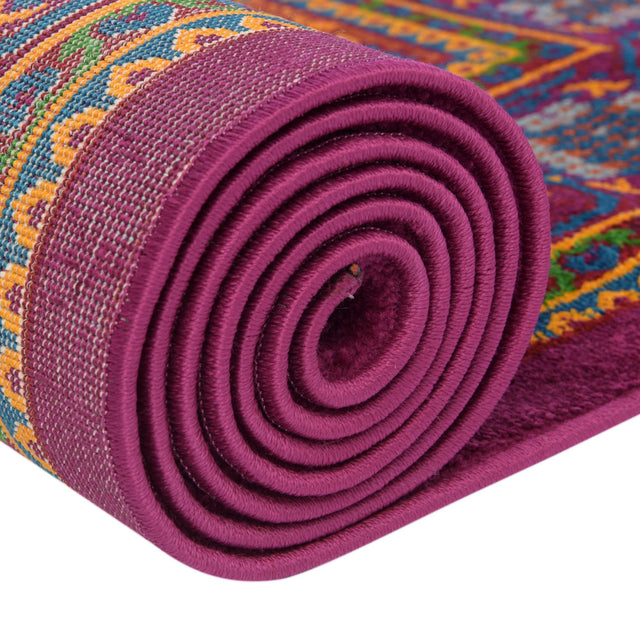 Fuchsia 2' x 6' Calypso Runner Area Rug 100% Polypropylene With Cotton Backing Colorful Vivid Traditional Design Carpet for Living Office Dining Rooms for Sale at Rug Engine