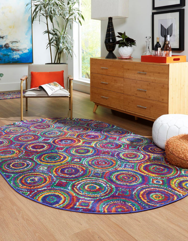 Multicolor 5' 3 x 8' Calypso Oval Area Rug 100% Polypropylene With Cotton Backing Colorful Vivid Traditional Design Carpet for Living Office Dining Rooms for Sale at Rug Engine