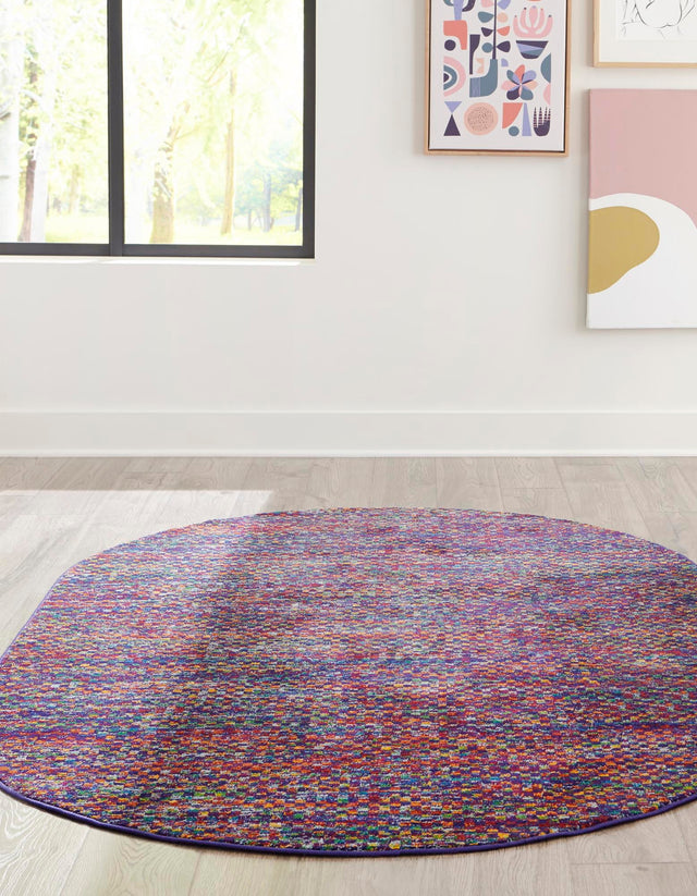 Multicolor 7' 10 x 10' Calypso Oval Area Rug 100% Polypropylene With Cotton Backing Colorful Vivid Traditional Design Carpet for Living Office Dining Rooms for Sale at Rug Engine